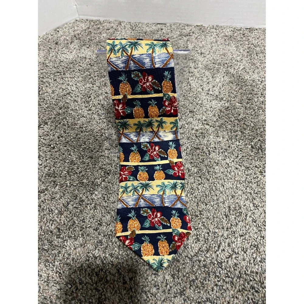 Necktie Reyn Spooner Mens Multicolor Good Tropical Pineapple Palm Silk OS